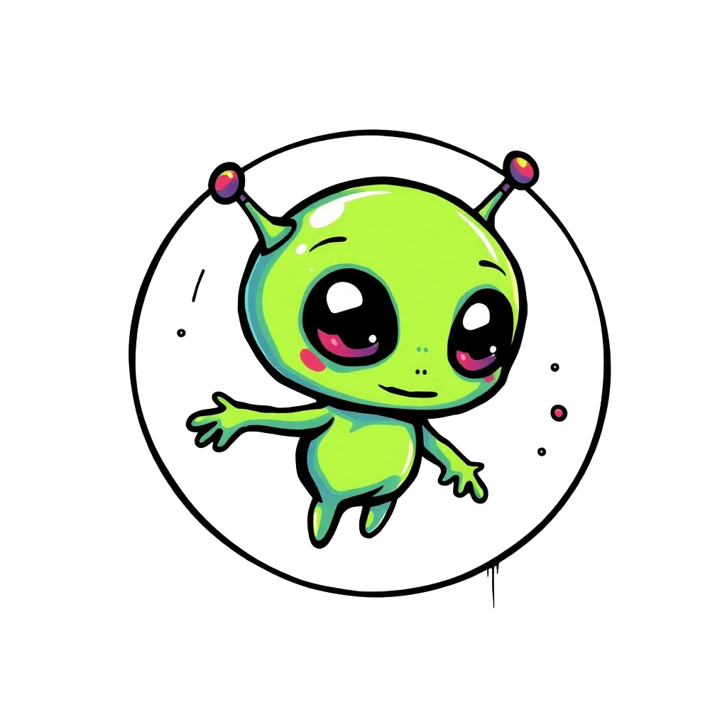 Cute graffiti alien floating inside a space bubble